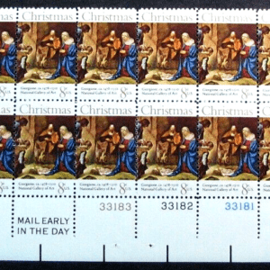 Scott# 1444 "CHRISTMAS PAINTING" PLATE STRIP (20) MNH WITH MAIL EARLY & ZIP