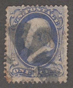 Scott# 145 "FRANKLIN" NAT'L BANKNOTE WITH A FANCY COGWHEEL CANCEL