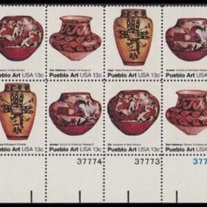 Scott# 1706-09 "PUEBLO POTTERY" MNH PLATE STRIP (16) WITH PLATE, MAIL EARLY & ZIP BLOCKS