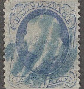 Scottt# 182 "FRANKLIN" USED BANKNOTE, BLUE CORK CANCEL, NICELY CENTERED
