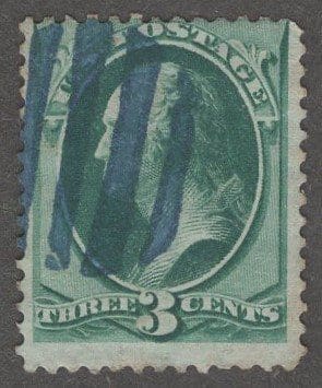 Scott# 184 "WASHINGTON" USED WITH A BLUE CIRCULAR BAR GRID FANCY CANCEL
