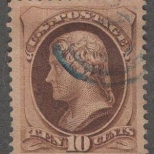 Scott# 187 "JEFFERSON" AMERICAN BANKNOTE, BLUE LITE BULLSEYE CANCEL, WELL CENTERED