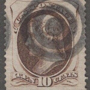 Scott# 187 "JEFFERSON" AMERICAN BANKNOTE, WIDE STYLE BULLSEYE CANCEL