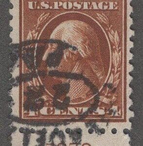 Scott# 465 "WASHINGTON" USED FLAT PLATE PERF 10 PLATE # SINGLE WITH A PA DBL OVAL CANCEL