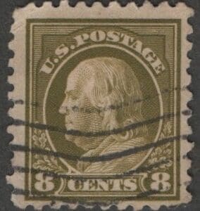 Scott# 470 "FRANKLIN" PERF 10, FLAG CANCEL, NICELY CENTERED