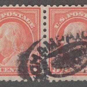 Scott# 471 FRANKLIN PERF 10, NO WMK USED PAIR, CHAMPAIGN, IL DBL OVAL
