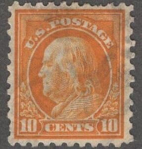 Scott# 472 FRANKLIN PERF 10 NO WMK USED, LITELY CANCELLED, VERY NICELY CENTERED