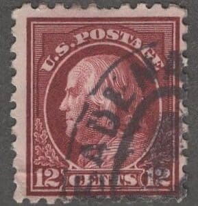 Scott# 474 FRANKLIN PERF 10, NO WMK, DOUBLE OVAL CANCEL