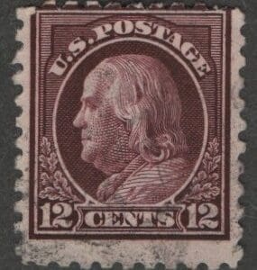 Scott# 474 FRANKLIN PERF 10 NO WMK USED WITH A  LITE CANCEL