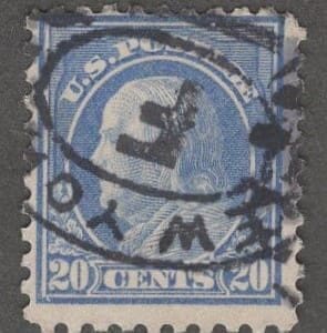 Scott# 476 FRANKLIN PERF 10 NO WMK, NEW YORK STATION "F" DBL OVAL CANCEL