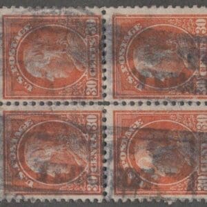 Scott# 516 "FRANKLIN" USED FLAT PLATE PERF 11 BLOCK (4) PARCEL CANCEL