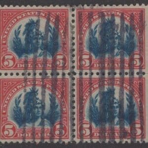 Scott# 573 "FREEDOM STATUE" USED BLOCK (4) BAR GRID CANCEL, NICELY CENTERED