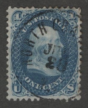 Scott# 63 "FRANKLIN" USED NORTH CAROLINA CDS CANCEL, VERY NICELY CENTERED