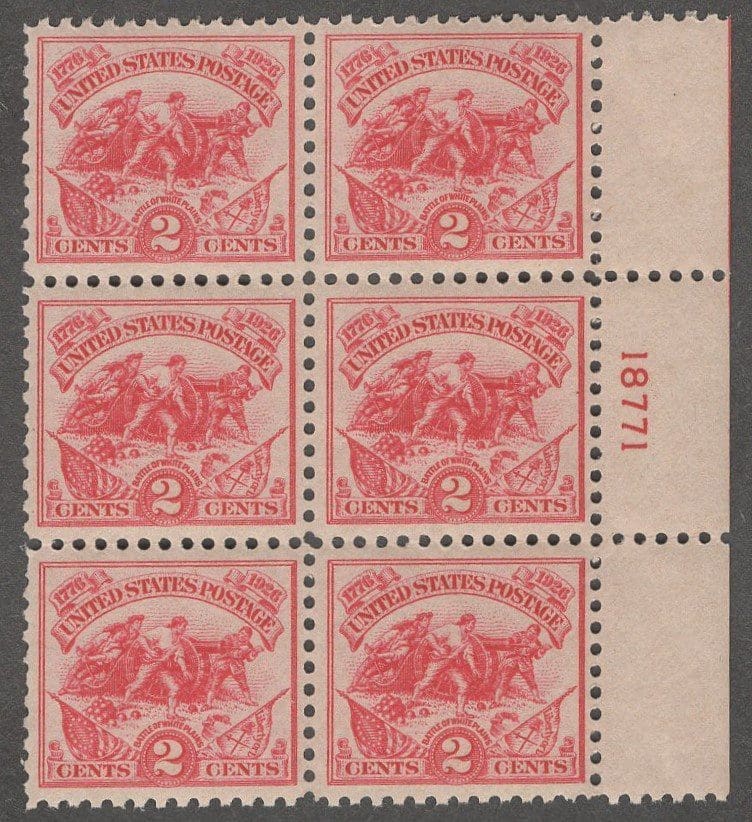 Scott# 630 "WHITE PLAINS" MNH SOUVENIR SHEET PLATE BLOCK (6) VERY NICELY CENTERED