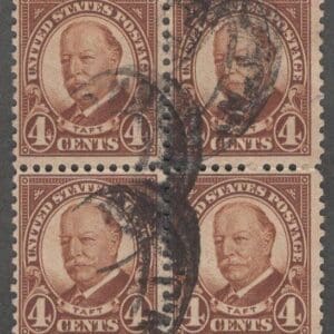Scott# 685 "HOWARD TAFT" USED BLOCK (4) WITH N.J. LOCAL CANCEL