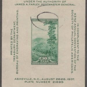Scott# 797 "S.P.A." SOUVENIR SHEET, USED WITH A BLIND DBL OVAL CANCEL