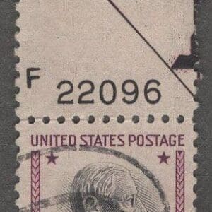 Scott# 832 "WOODROW WILSON" USED PLATE # SINGLE WITH FLAG CANCEL (Copy)