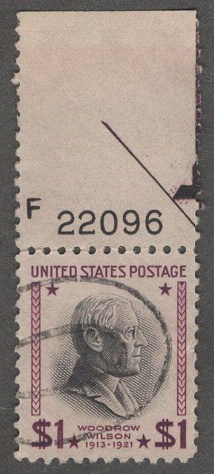 Scott# 832 "WOODROW WILSON" USED PLATE # SINGLE WITH FLAG CANCEL (Copy)