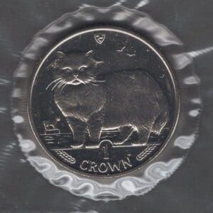 1989 ISLE of MAN "PERSIAN CAT" 1 CROWN COMMEMORATIVE COIN "BU" SEALED