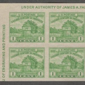 Scott# 730a "RESTORATION of FORT DEARBORN" SOUVENIR SHEET BLOCK (4) MNH, NGAI