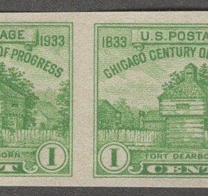 Scott# 730a "RESTORATION of FORT DEARBORN" MNH HORIZONTAL PAIR, NGAI