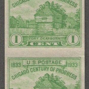 Scott# 730a "RESTORATION of FORT DEARBORN" MNH VERTICAL PAIR, NGAI