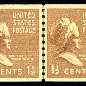 Scott# 840 "MARTHA WASHINGTON" MNH COIL LINE PAIR