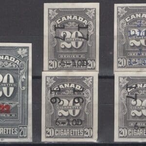 CANADA SMALL LOT OF (5) OLD CIGARETTE REVENUES USED