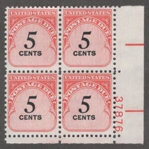 Scott# J93 "POSTAGE DUE" ROTARY MNH PLATE BLOCK (4) NICELY CENTERED