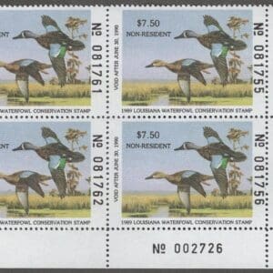 Scott# LA01a "1989 LOUISIANA NON-RESIDENT STATE DUCK" MNH PLATE BLOCK (4)
