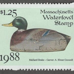 Scott# MA15 "1988 MASSACHUSETTS STATE DUCK" MNH, NICELY CENTERED