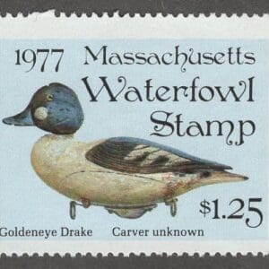 Scott# MA4 "1977 MASSACHUSETTS STATE DUCK" MNH, NICELY CENTERED