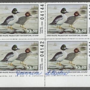 Scott# ME6" 1989 MAINE STATE DUCK" MNH PLATE BLOCK (4) SIGNED
