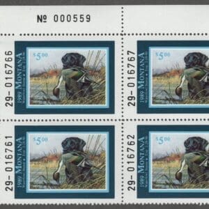 Scott# MT1 "1989 MONTANA STATE DUCK" MNH PLATE BLOCK (4) NICELY CENTERED