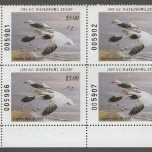 Scott# NC7" 1989 NORTH CAROLINA STATE DUCK" MNH PLATE BLOCK (4)