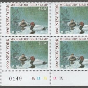 Scott# NY6 "1990 NEW YORK STATE DUCK" MNH PLATE BLOCK (4) BELOW FACE VALUE