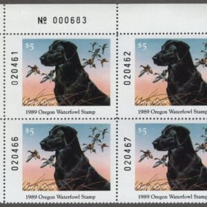 Scott# OR06 "1989 OREGON STATE DUCK" MNH PLATE BLOCK (4) NICELY CENTERED
