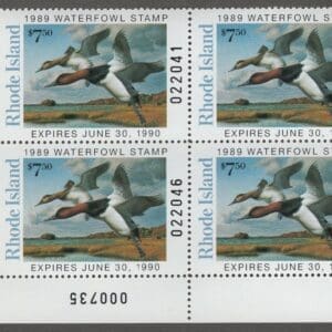 Scott# RI1 "1989 RHODE ISLAND STATE DUCK" MNH PLATE BLOCK (4)