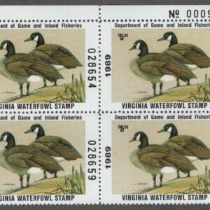 Scott# VA02 "1989 VIRGINIA STATE DUCK" MNH PLATE BLOCK (4) NICELY CENTERED