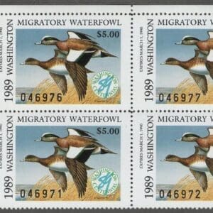 Scott# WA4" 1989 WASHINGTON STATE DUCK" MNH PLATE BLOCK (4)