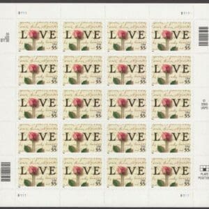 Scott# 3499 "LOVE / ROSE and LOVE LETTERS" MNH FULL SHEET (20)