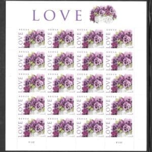 Scott# 4450 "LOVE - PANSIES IN A BASKET" S/A MNH FULL SHEET (20)