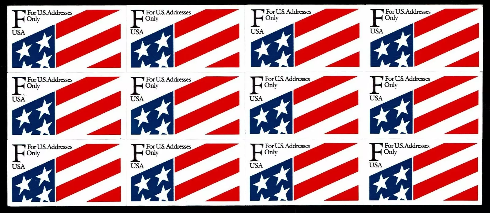 Scott# 2522a "F" PLASTIC STAMP, MNH UNFOLDED PANE (12) NICELY CENTERED