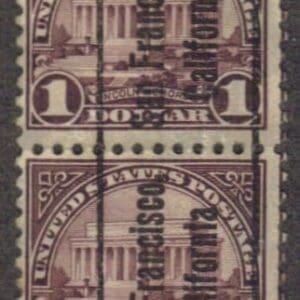 Scott# 571 "LINCOLN MEMORIAL" UNUSED PAIR WITH SAN FRANCISCO PRECANCEL