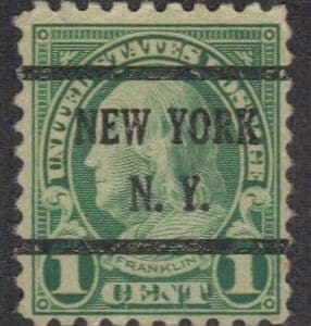 Scott# 581 "FRANKLIN" ROTARY PRESS PERF10, MNH WITH NEW YORK NY PRECANCEL