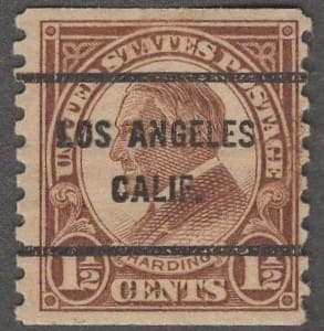 Scott# 598 "WARREN HARDING" MNH LOS ANGELES CA PRECANCEL SINGLE