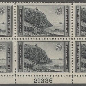 Scott# 746 "NATIONAL PARKS - ACADIA PARK" MNH LOWER PLATE BLOCK (6) P# 21336