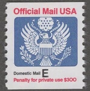 Scott# O140 "OFFICIAL MAIL" MNH "E" RATE COIL SINGLE, NICELY CENTERED