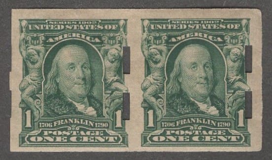Scott# 314 "FRANKLIN" MNH IMPERF, SCHERMACK TYPE III COIL PAIR