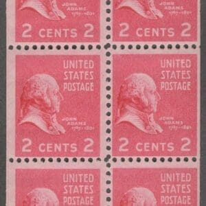 Scott# 806b "JOHN ADAMS" PRIXIE" MNH BOOKLET PANE (6)